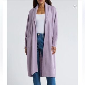 The Great 100% Cashmere Cardigan Duster Purple Shawl Collar Luxury Old Money